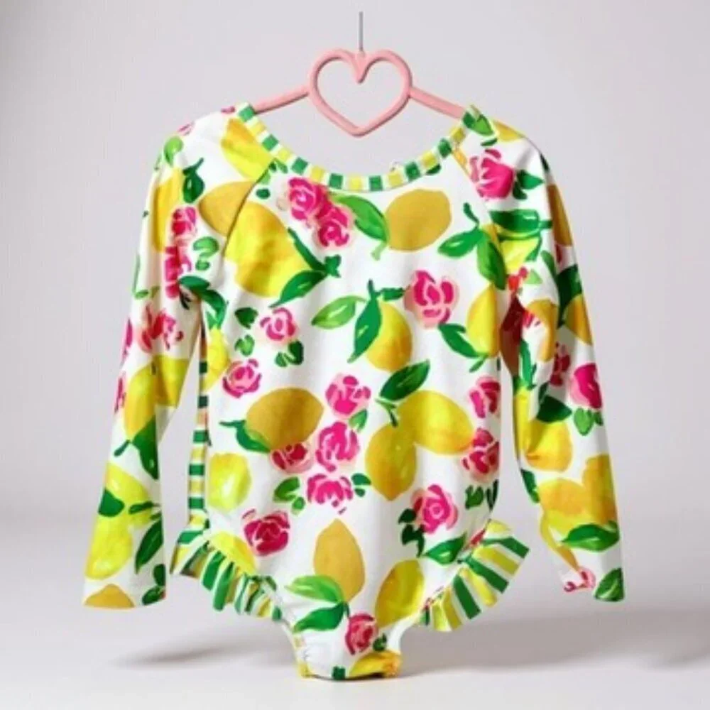 Vibrant Lemon and Floral Kids Rashguard